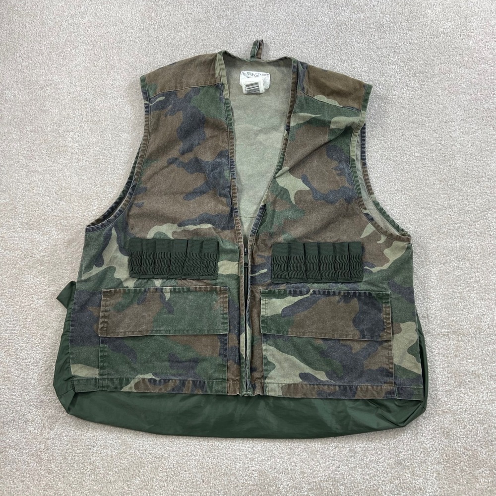 Duck Bay Hunting Vest Mens Medium‎ Green Camo Shell Loops Game Bag Zip Utility